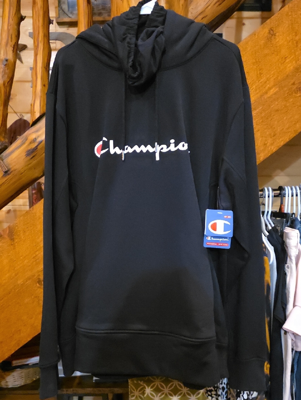 Champion Black Pullover Hoodie with Script Logo